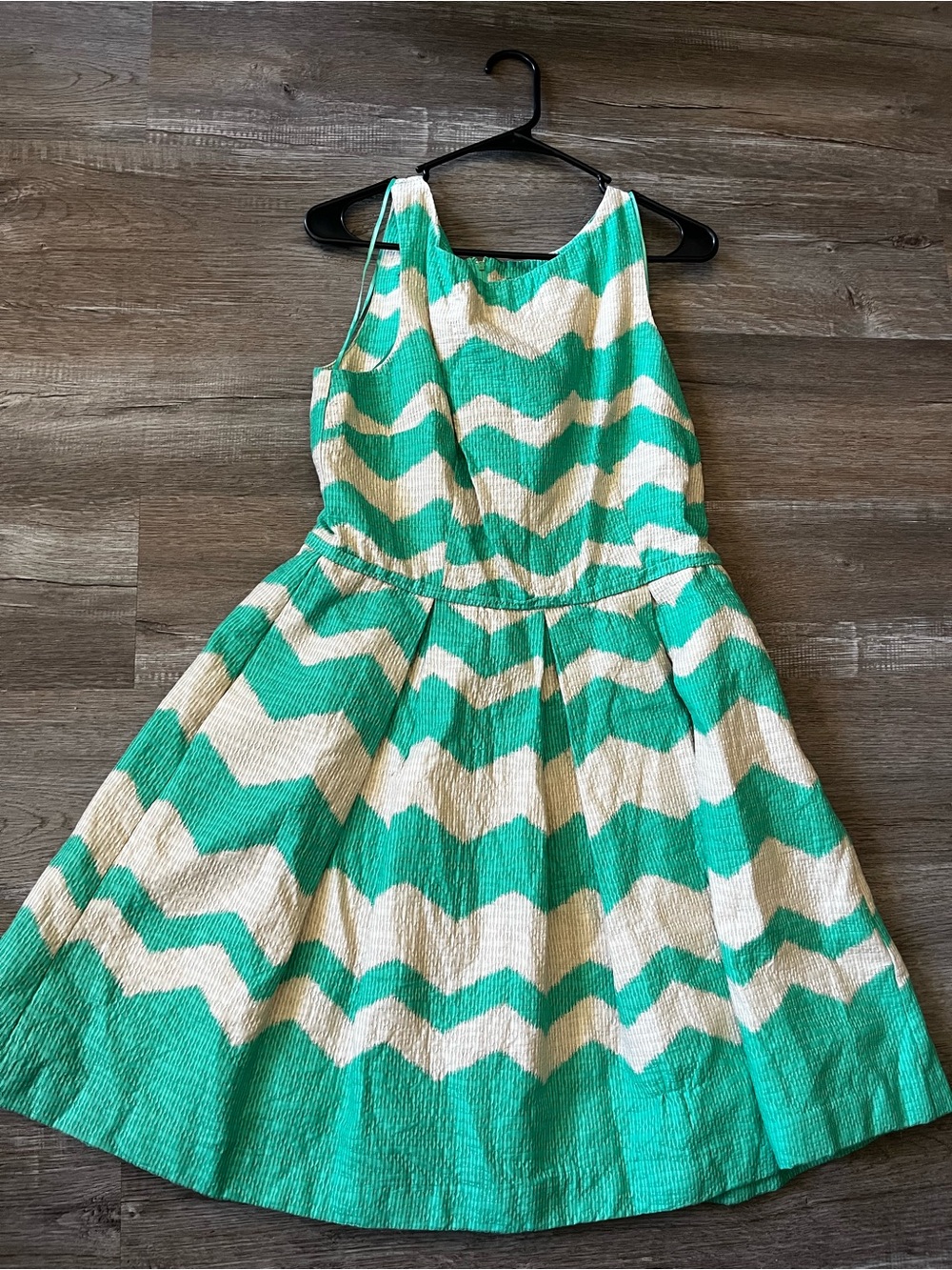 Just...Taylor Green and Cream Chevron Fit-and-Flare Dress